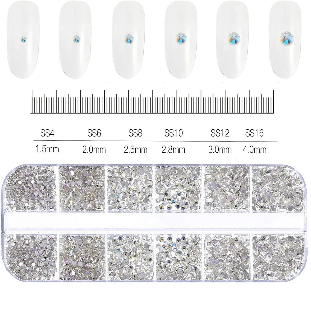 180pcs AB Flatback Glass Nail Rhinestones - Multi-Shape Gems for DIY Nail Art