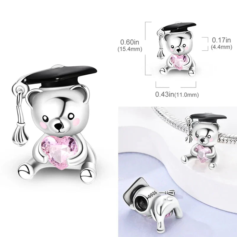 925 Sterling Silver Pink Butterfly & Luminous Firefly Charm – Dangle Bead for Bracelet or Necklace | Elegant DIY Jewelry Gift for Women