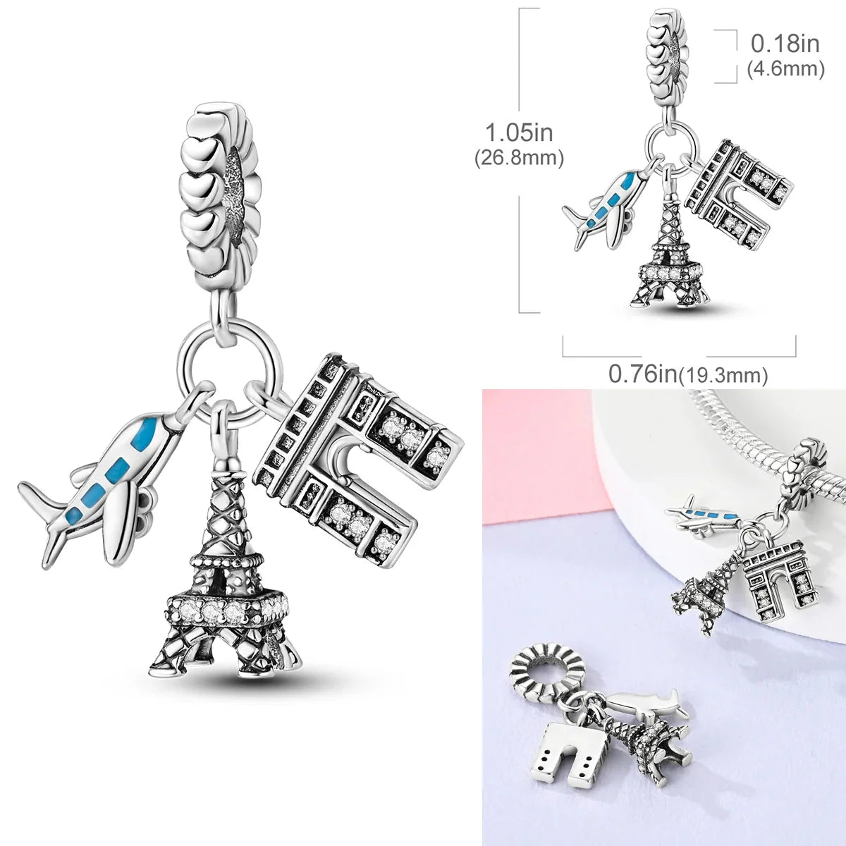925 Sterling Silver Pink Butterfly & Luminous Firefly Charm – Dangle Bead for Bracelet or Necklace | Elegant DIY Jewelry Gift for Women