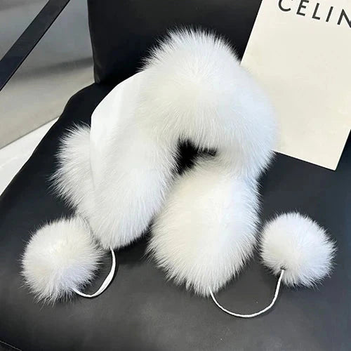 2025 100% Real Fox Fur Hats Women's Russian Ushanka Aviator Trapper Snow Skiing Hat Caps Earflap Winter Raccoon Fur Bomber Hat