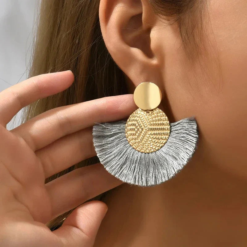 Bohemian Tassel Earrings – White Fringe Dangle Statement Jewelry for Women