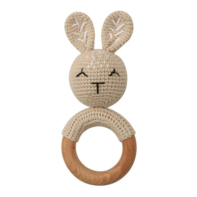 BPA Free Baby Wooden Teether Crochet Rattle Toy for Newborns