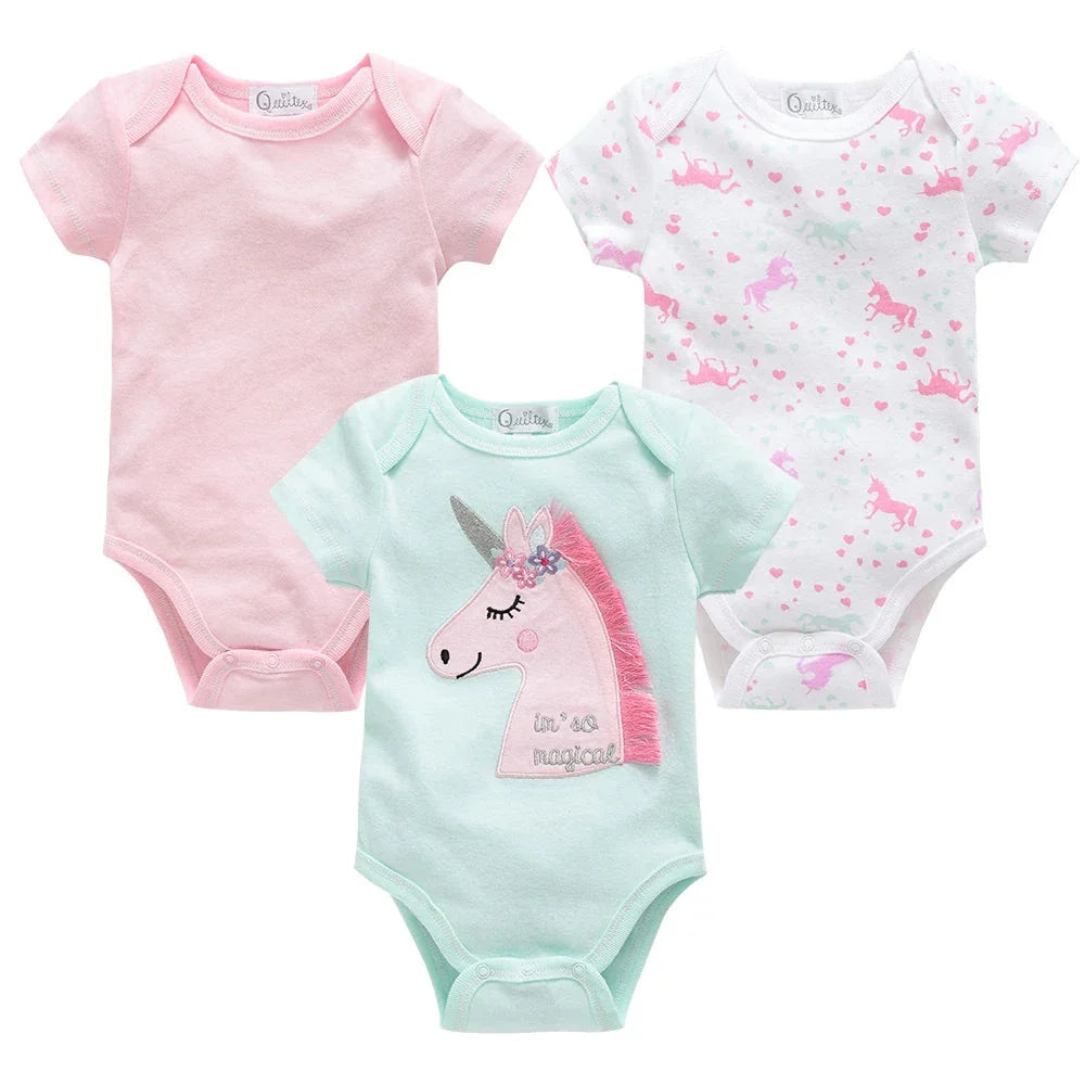 3/6 PCS Baby Cotton Bodysuits Set Short Sleeve Summer Outfits for Newborn Boys & Girls 0–12 Months