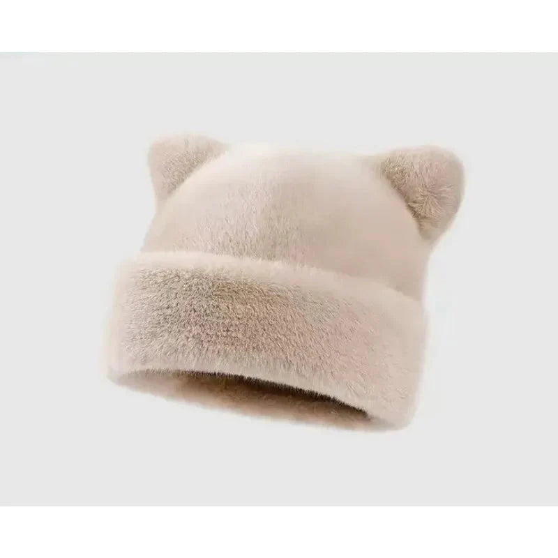 Leopard print plush teddy bear hat for women, sweet and cute, thick and warm, retro and versatile, hooded beanie.