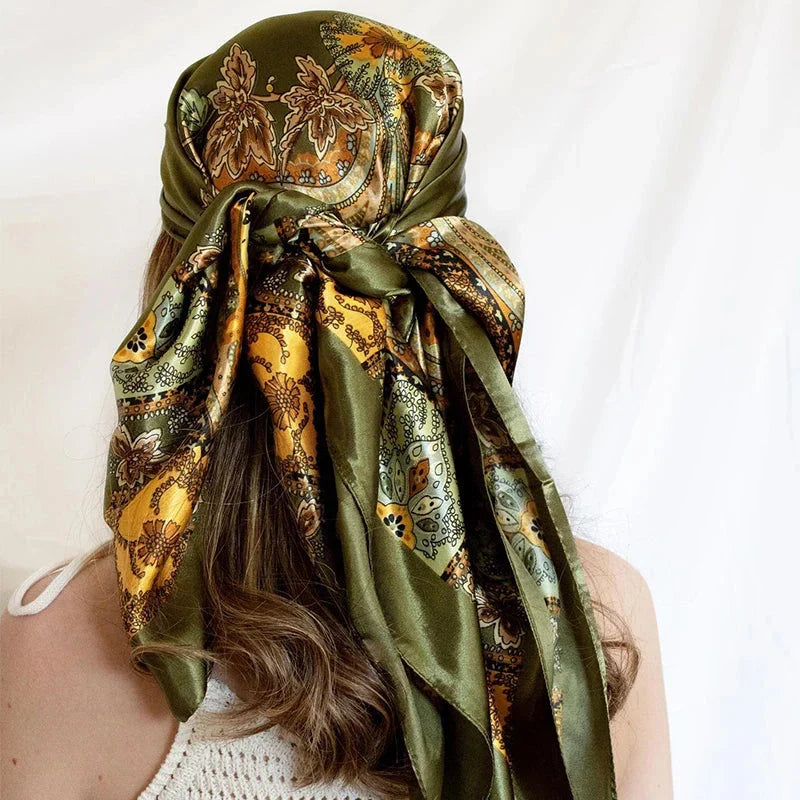 Satin Square Scarf – Elegant 2025 Print Hijab, Shawl & Hair Wrap