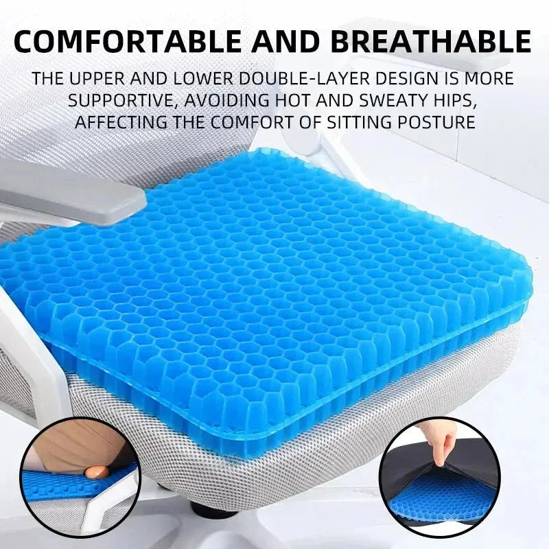 Breathable Gel Seat Cushion – Honeycomb Design for Tailbone & Back Pain Relief, Home Office & Car Use