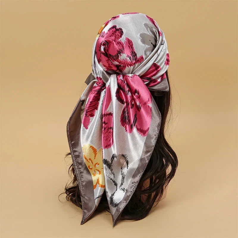 Satin Square Scarf – Elegant 2025 Print Hijab, Shawl & Hair Wrap