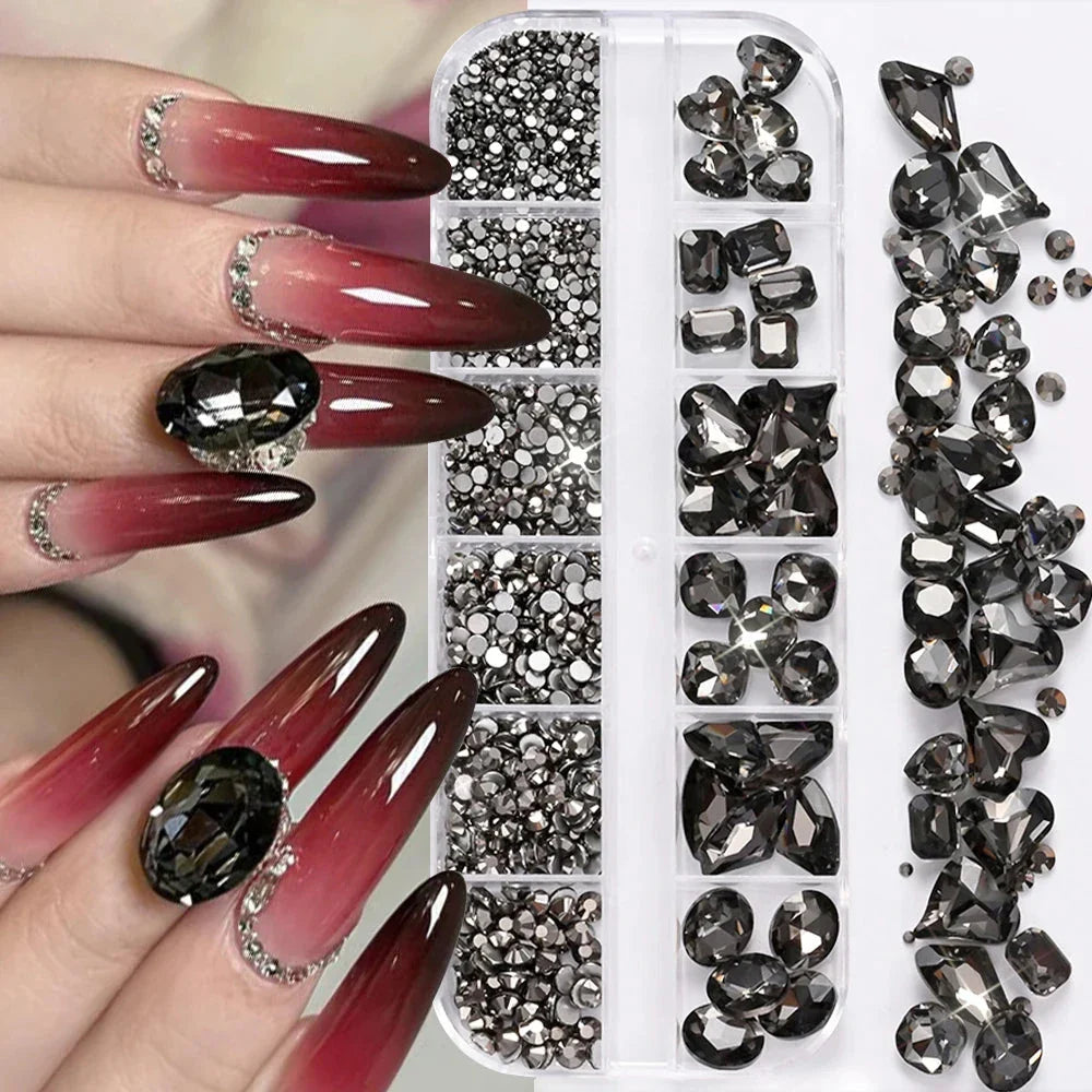 180pcs AB Flatback Glass Nail Rhinestones - Multi-Shape Gems for DIY Nail Art