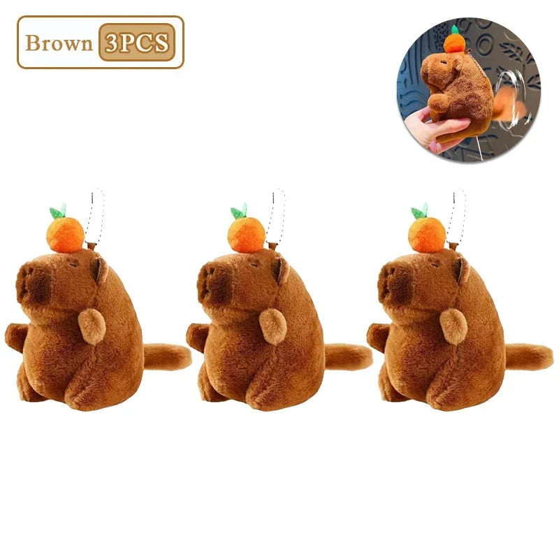 Plush Capybara Keychain – Cute Persimmon Wagging Tail Pendant Toy