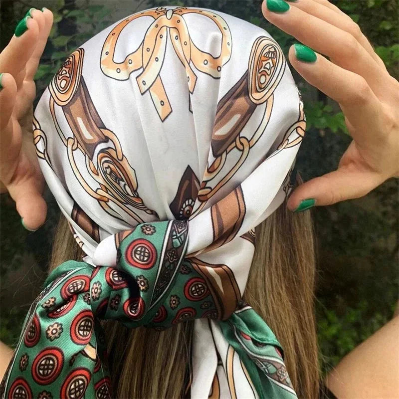 Satin Square Scarf – Elegant 2025 Print Hijab, Shawl & Hair Wrap