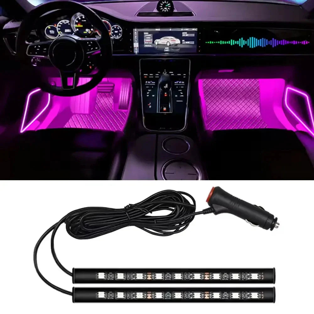 2-in-1 LED Car Neon Foot Light - USB & Cigarette Lighter Interior Ambient Lamp