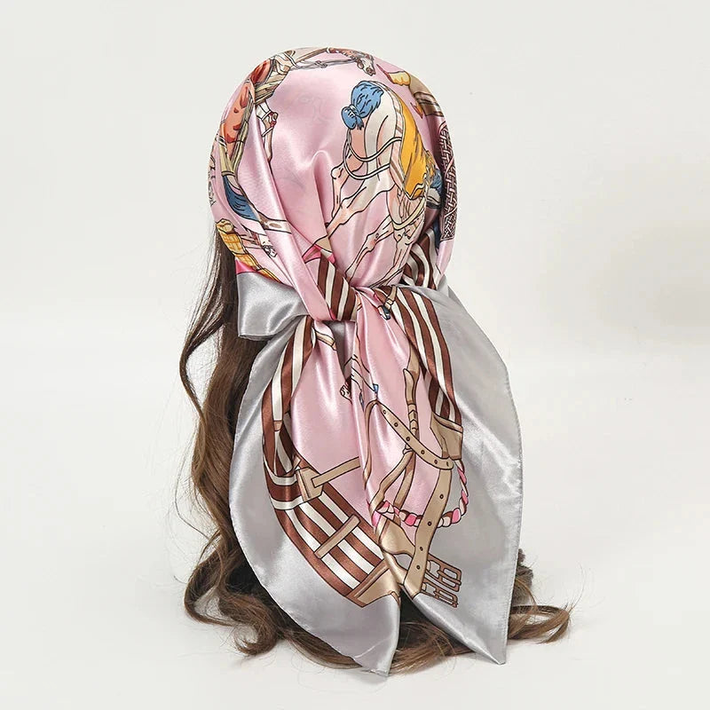 Satin Square Scarf – Elegant 2025 Print Hijab, Shawl & Hair Wrap