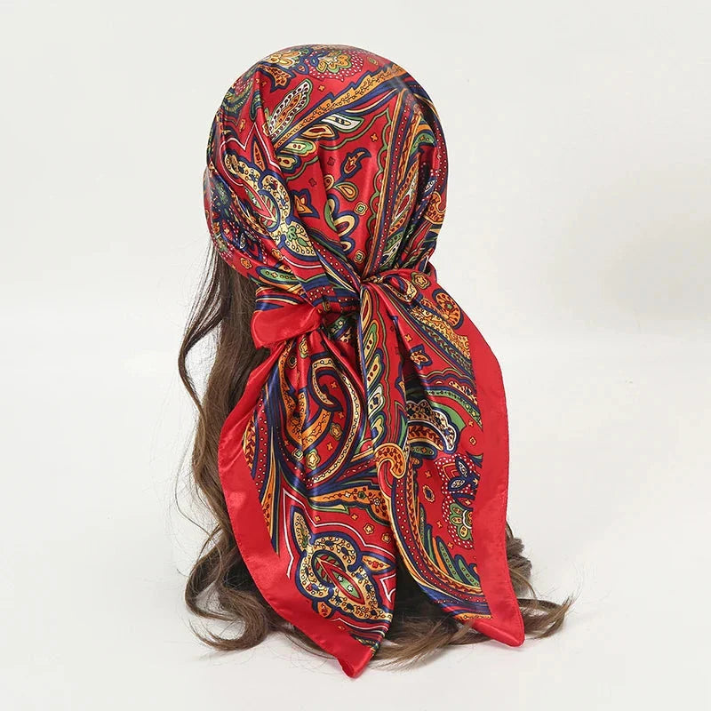Satin Square Scarf – Elegant 2025 Print Hijab, Shawl & Hair Wrap