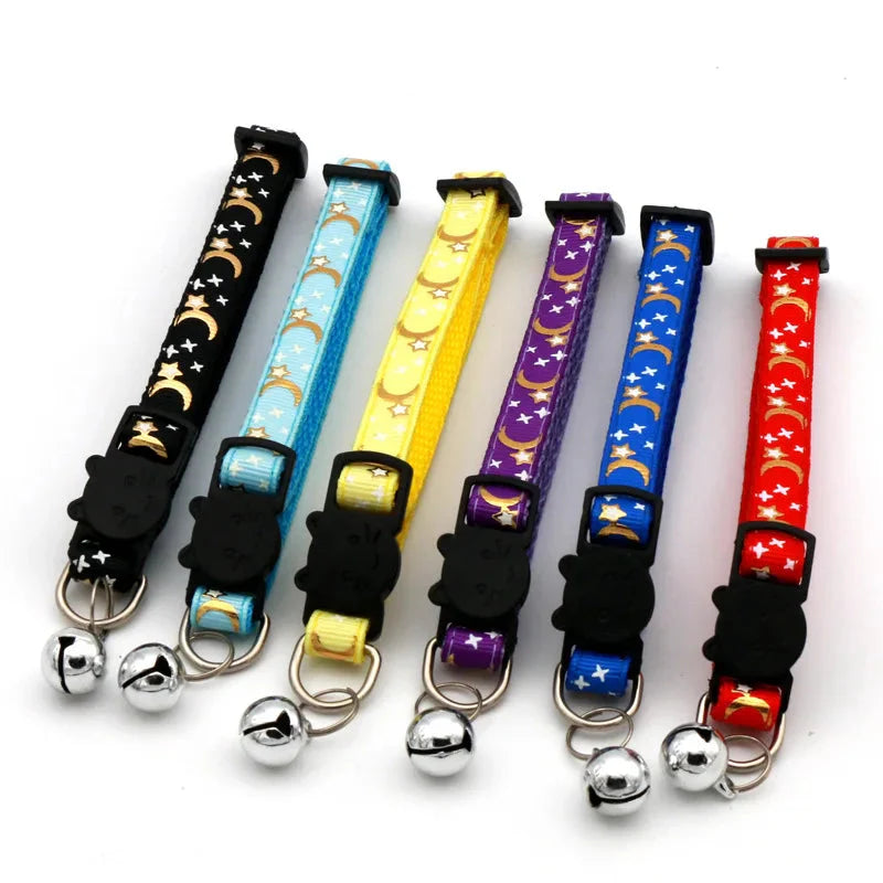 Cat Collar with Bell – Adjustable Star & Moon Pet Necklace