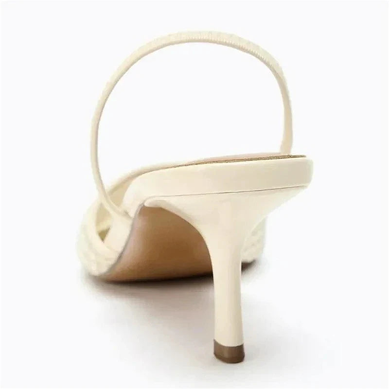 Mesh String Bead Brand Sandals Women Pumps Pointed Toe Elegant Slingback High Heels Female Designer Banquet Wedding Dress Shoes
