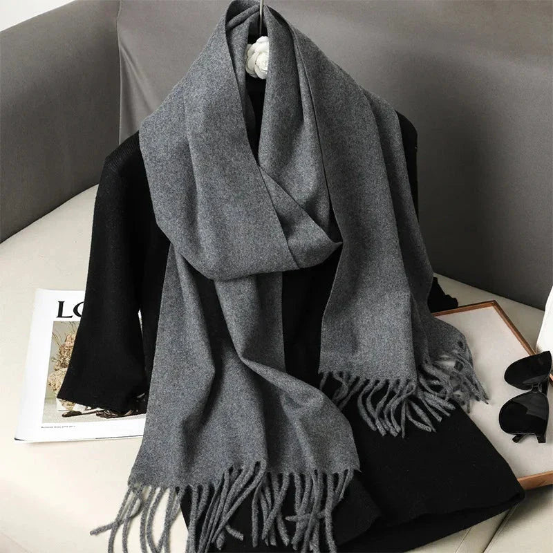 62-Color Winter Cashmere Scarf – Warm Tassel Pashmina Wrap for Women