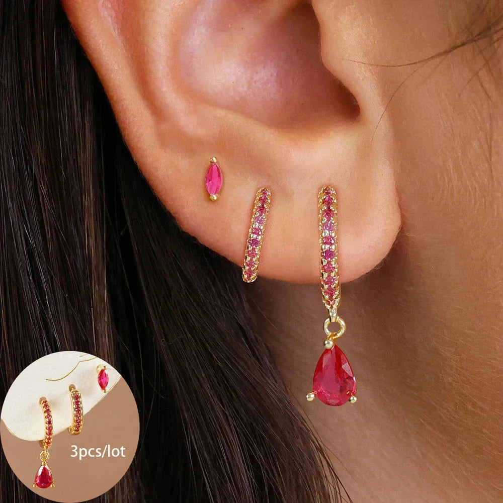 3-Piece Star Drop Earrings Set – 18K Gold Stainless Steel Dangle Jewelry
