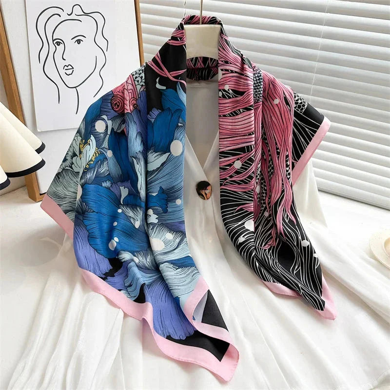 90x90cm Square Silk-Feel Scarf – Luxury Women’s Shawl & Head Wrap