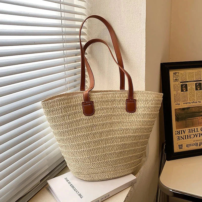 Women’s Straw Woven Shoulder Bag – Large Capacity Summer Beach Tote