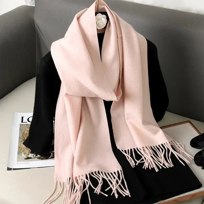 62-Color Winter Cashmere Scarf – Warm Tassel Pashmina Wrap for Women