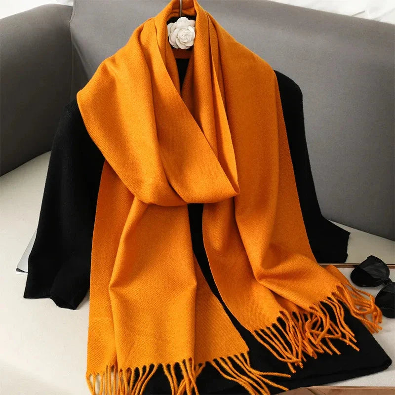 62-Color Winter Cashmere Scarf – Warm Tassel Pashmina Wrap for Women