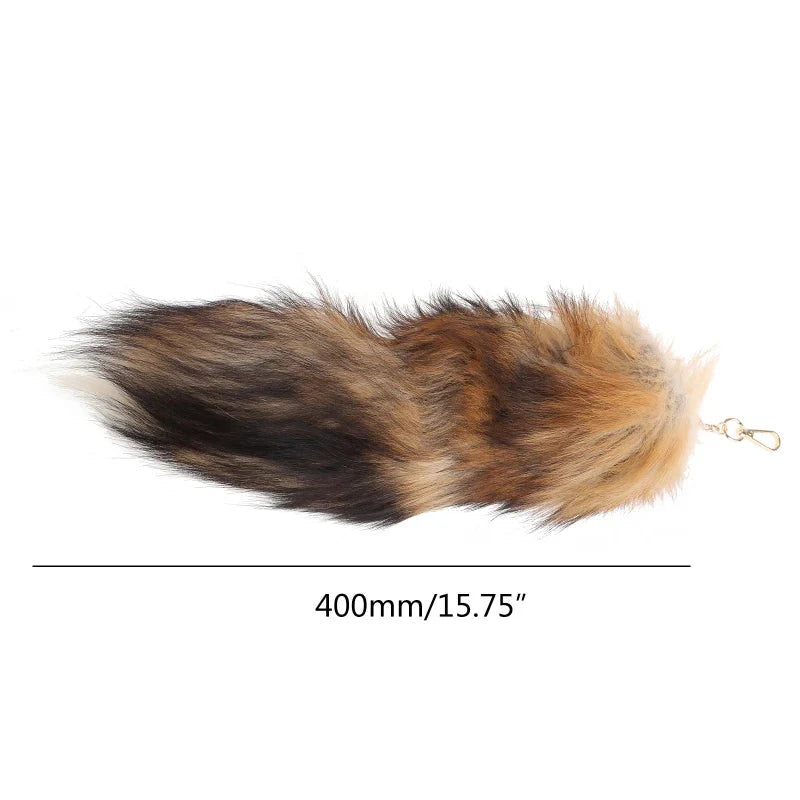 Plush-Fox Tail Keychain Furry Racoon Tail Keyring Keychain 28cm Animal Tail Key-Pendant Pompoms Keyring Holder Bag-Decor