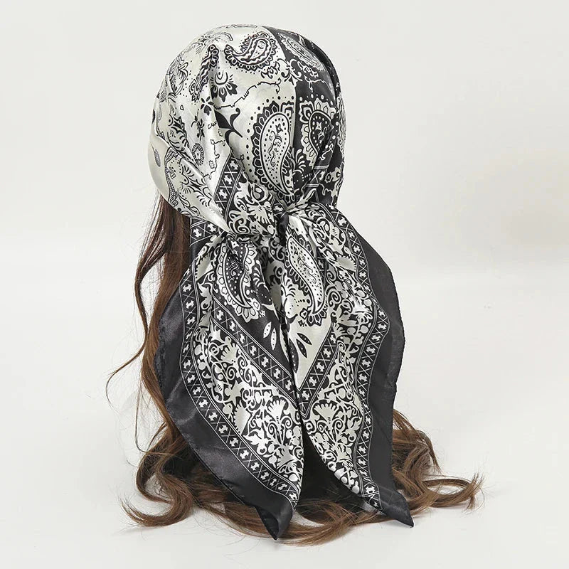 Satin Square Scarf – Elegant 2025 Print Hijab, Shawl & Hair Wrap