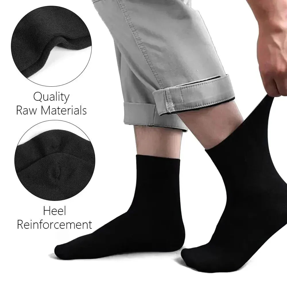 10PCS Men’s Mid-Calf Cotton Socks – Solid Color, Versatile for All Seasons
