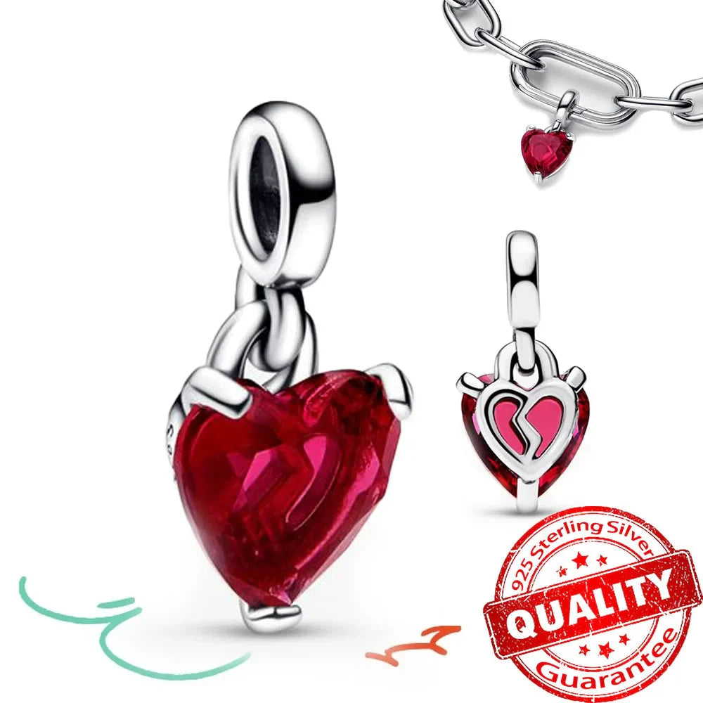 Sparkling Star Mini Dangle Charm - 925 Sterling Silver Green Heart Charm for Me Bracelet, Zircon & Crystal Accent, Customizable Girl Party Jewelry