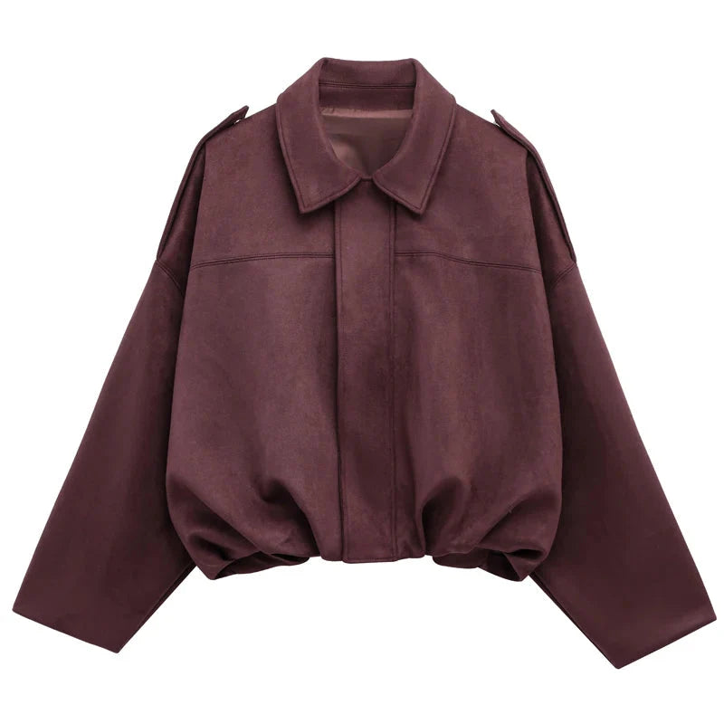 Women’s Suede Bomber Jacket – Cropped Racing Style