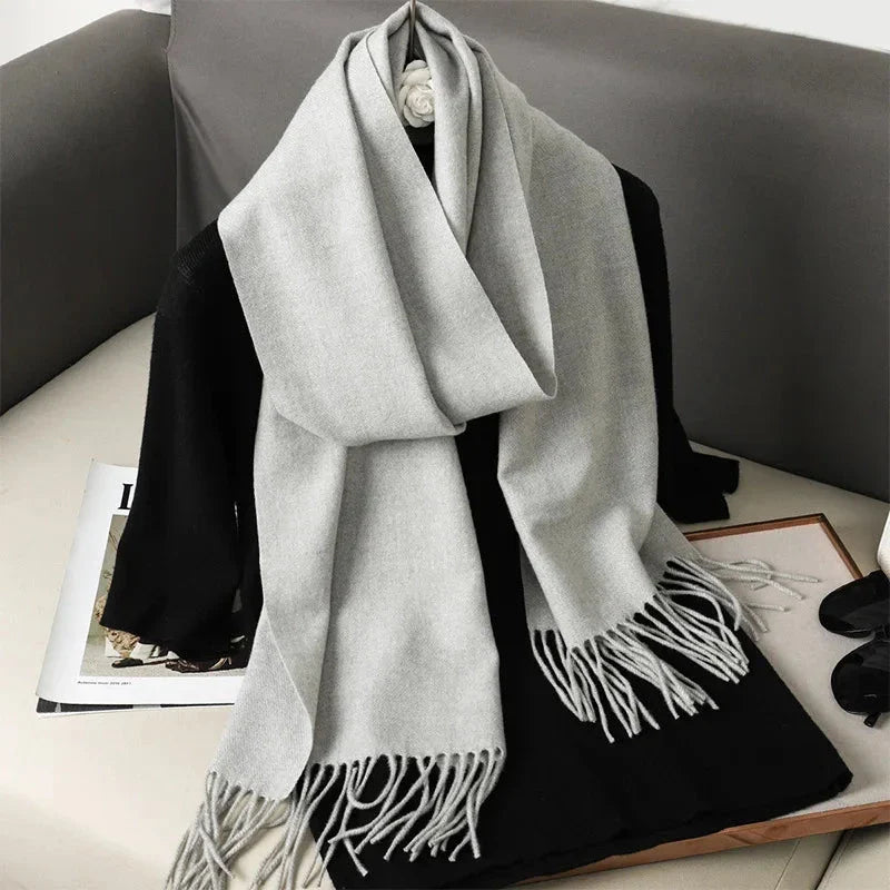 62-Color Winter Cashmere Scarf – Warm Tassel Pashmina Wrap for Women
