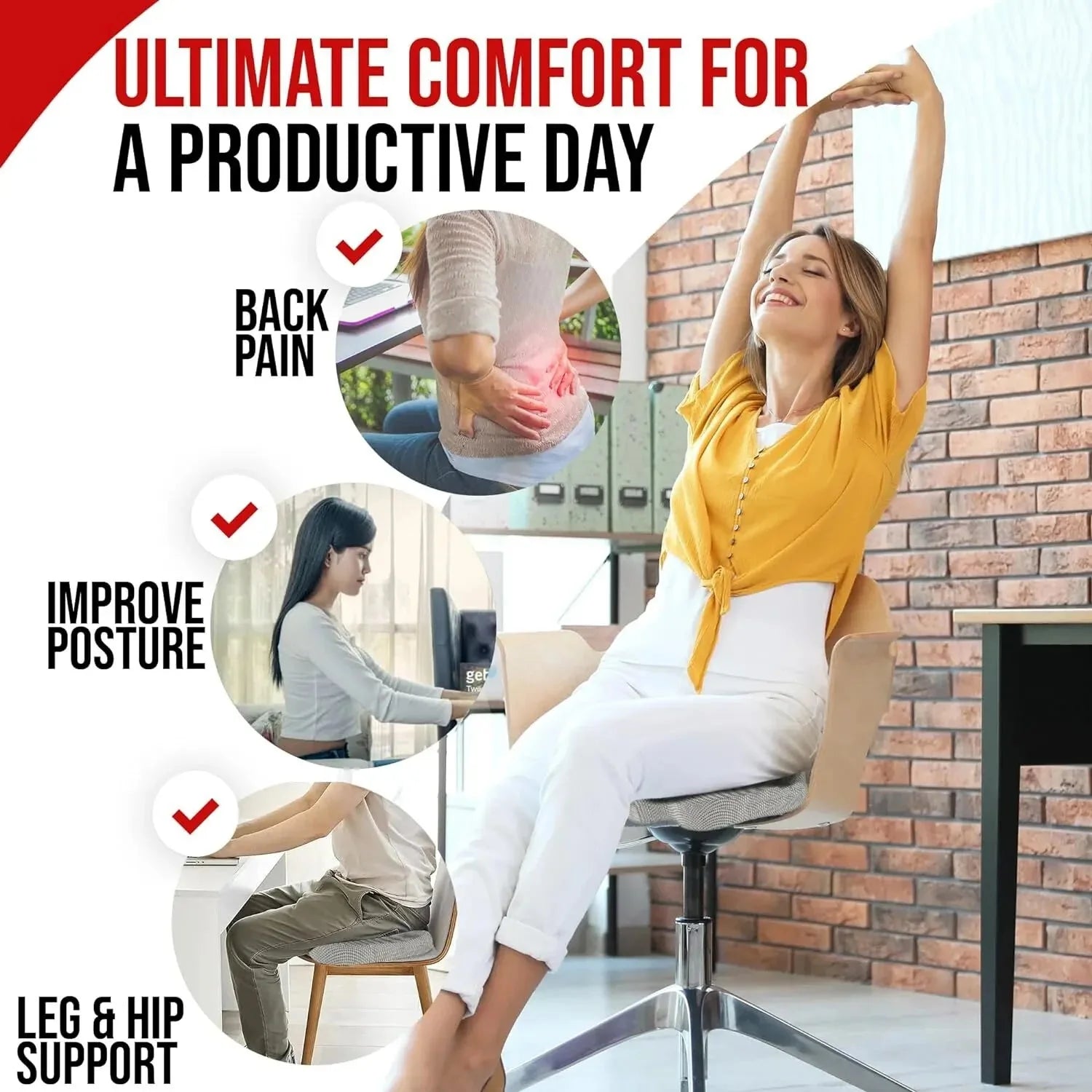 Ergonomic Memory Foam Office Cushion - Hemorrhoid & Chair Support for Long Sitting