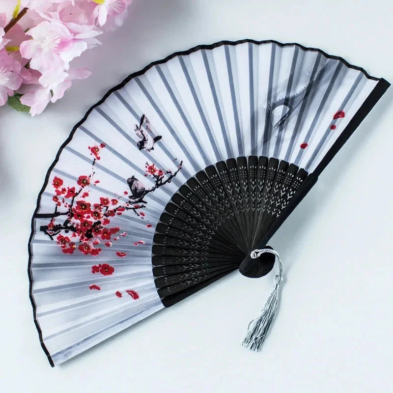 Hand Fan Foldable Silk Fan Noodles Bamboo Fan Bones Halloween Cosplay Prop Christmas Wedding Decoration Party Gifts Art Crafts