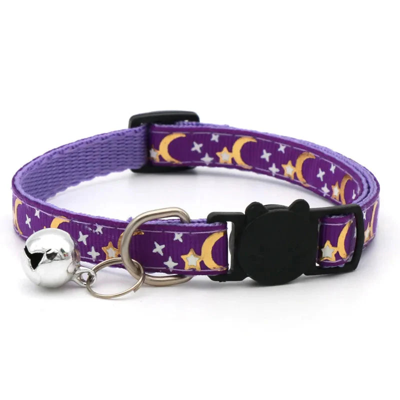 Cat Collar with Bell – Adjustable Star & Moon Pet Necklace