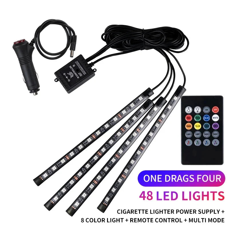 Neon LED Car Interior Ambient Light Kit - RGB Foot Strip with Remote & App Music Control