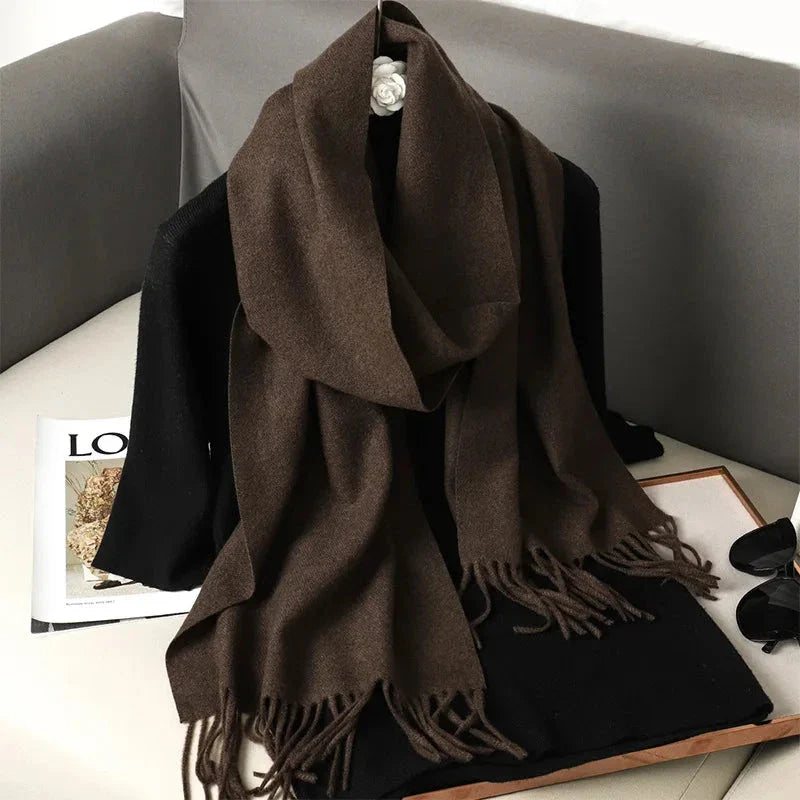 62-Color Winter Cashmere Scarf – Warm Tassel Pashmina Wrap for Women