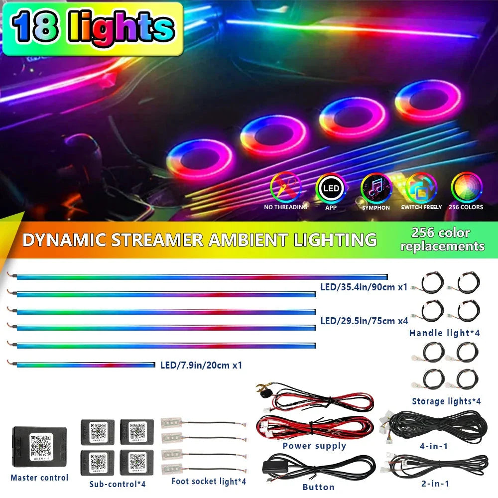 Universal 18-in-1 RGB Car Ambient Light – Interior Neon Strip Kit
