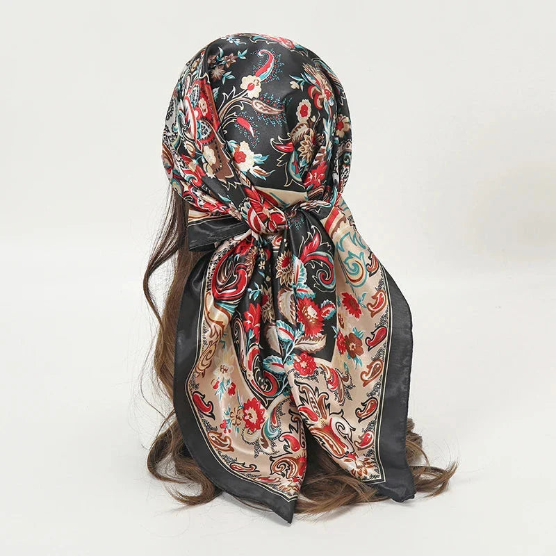 Satin Square Scarf – Elegant 2025 Print Hijab, Shawl & Hair Wrap