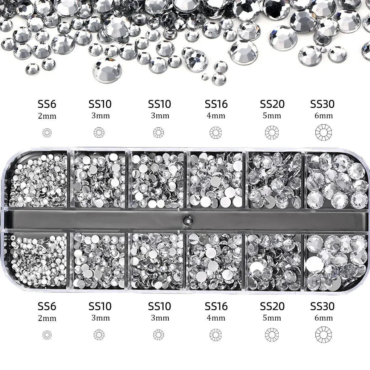 2400+ Shiny Clear Crystal Nail Rhinestones - Mixed Sizes & Shapes Flatback Gems