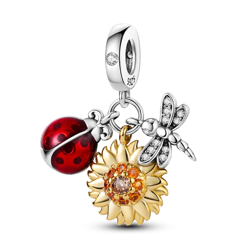 925 Sterling Silver Pink Butterfly & Luminous Firefly Charm – Dangle Bead for Bracelet or Necklace | Elegant DIY Jewelry Gift for Women