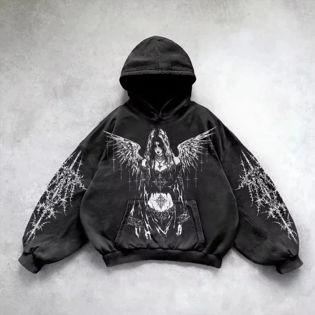 Women’s Y2K Fleece Zip-Up Hoodie – Streetwear Hip Hop Punk Style Loose Sweatshirt for All Seasons
