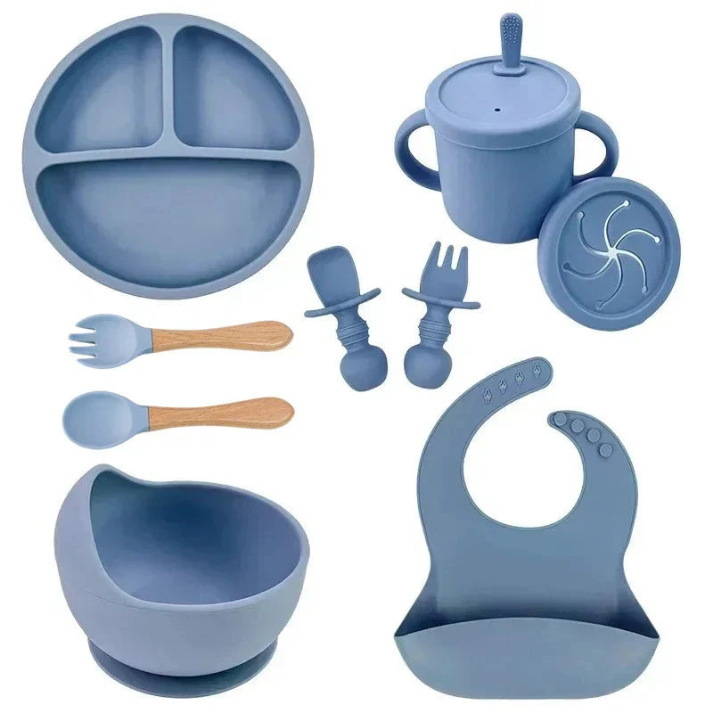 Food Grade Silicone Baby Feeding Dish Set Suction Plate Cup