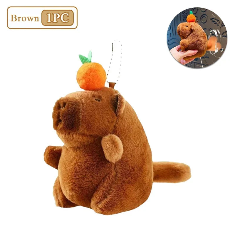 Plush Capybara Keychain – Cute Persimmon Wagging Tail Pendant Toy