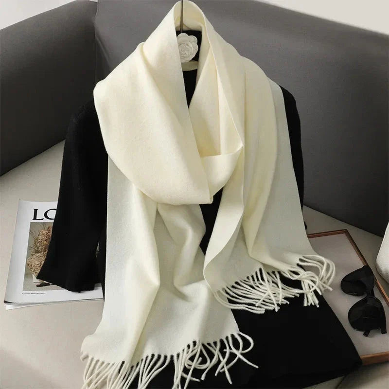 62-Color Winter Cashmere Scarf – Warm Tassel Pashmina Wrap for Women