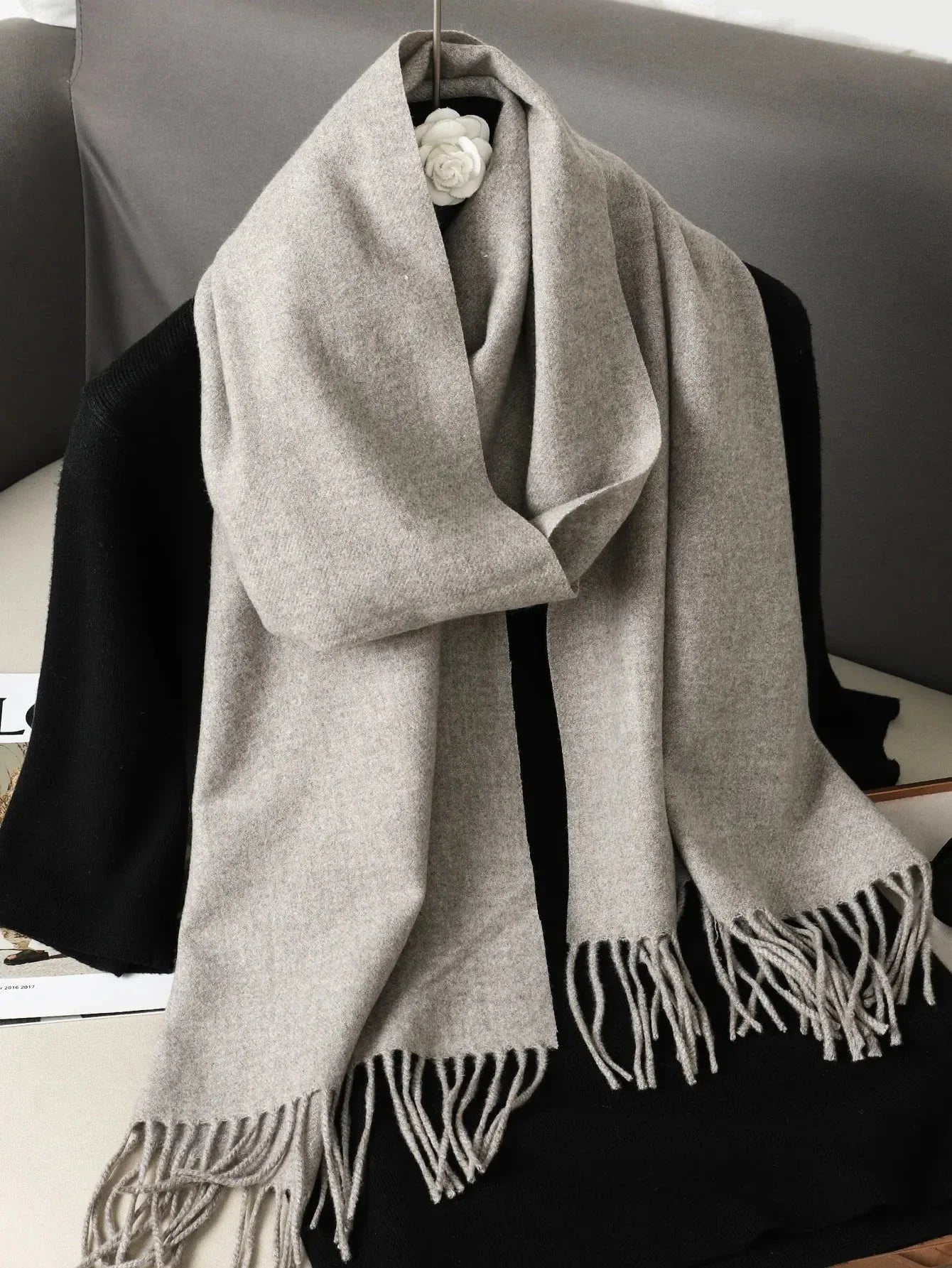62-Color Winter Cashmere Scarf – Warm Tassel Pashmina Wrap for Women