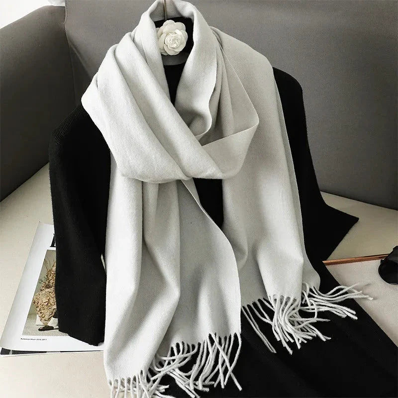 62-Color Winter Cashmere Scarf – Warm Tassel Pashmina Wrap for Women