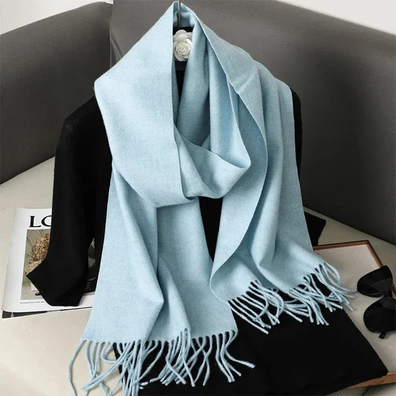 62-Color Winter Cashmere Scarf – Warm Tassel Pashmina Wrap for Women