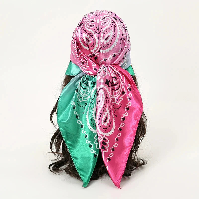 Satin Square Scarf – Elegant 2025 Print Hijab, Shawl & Hair Wrap