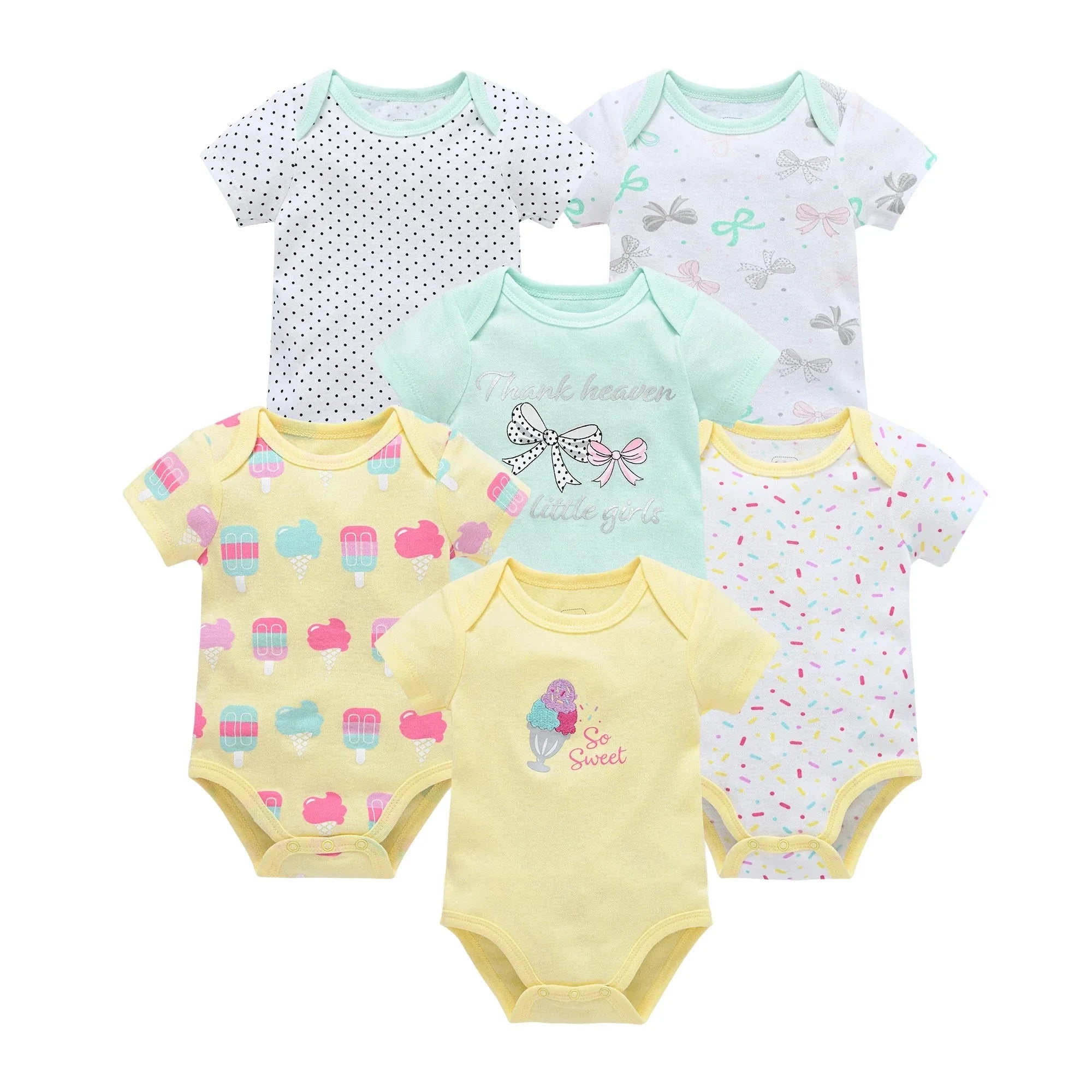 3/6 PCS Baby Cotton Bodysuits Set Short Sleeve Summer Outfits for Newborn Boys & Girls 0–12 Months
