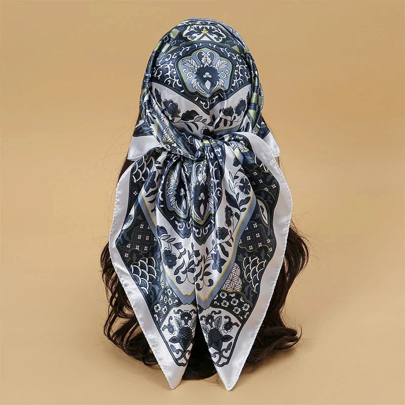 Satin Square Scarf – Elegant 2025 Print Hijab, Shawl & Hair Wrap
